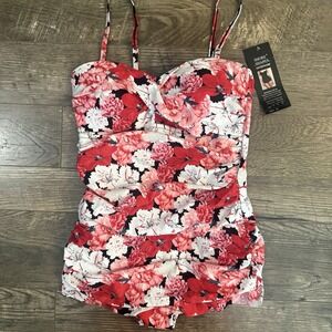 NWT Shore Shapes Slimming One Piece Skirted Bathing Suit Size 12  Floral